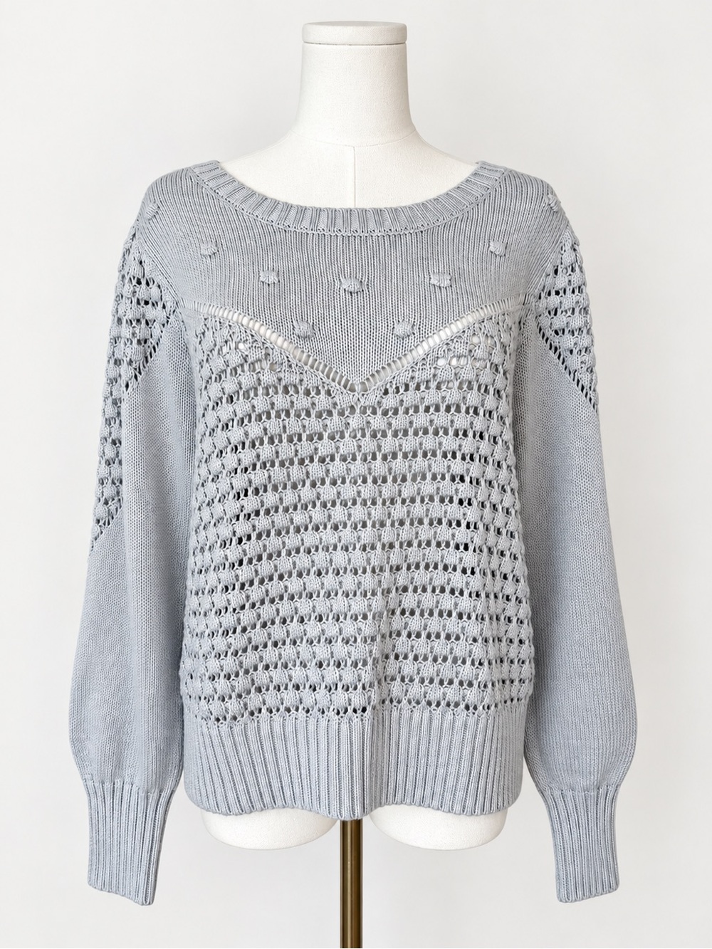 Lucky Brand Open Knit Crochet Pointelle Sweater Gray Size Large
